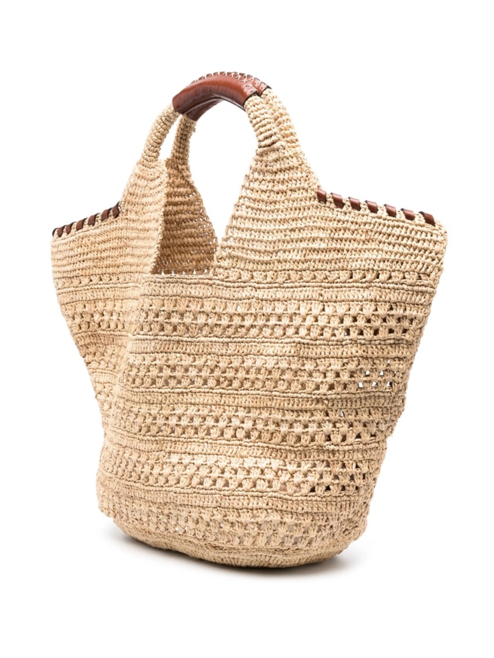 ba&sh Beige Crochet Tote with Brown Leather Accents - Picture 3 of 7